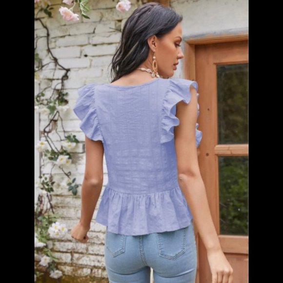 NEW! Gorgeous Blue Ruffle Blouse - Picture 2 of 3